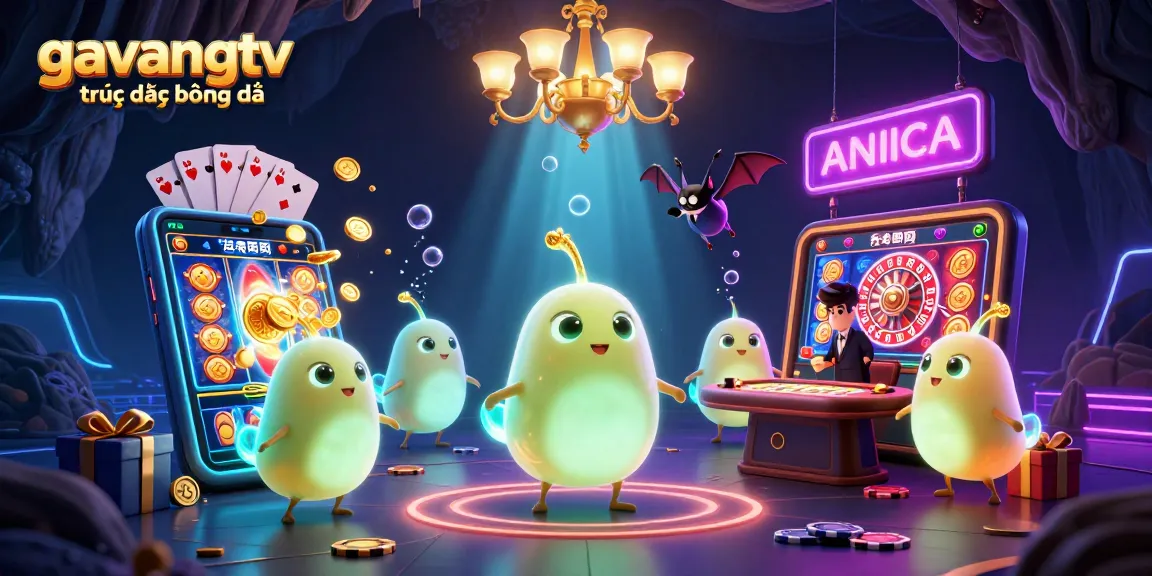 Experience the excitement of gavangtv trực tiếp bóng đá with animated glowworms illuminating a vibrant casino scene.