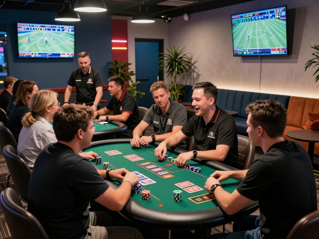 Excited players engaged in betting activities at a vibrant rikbet gaming lounge.