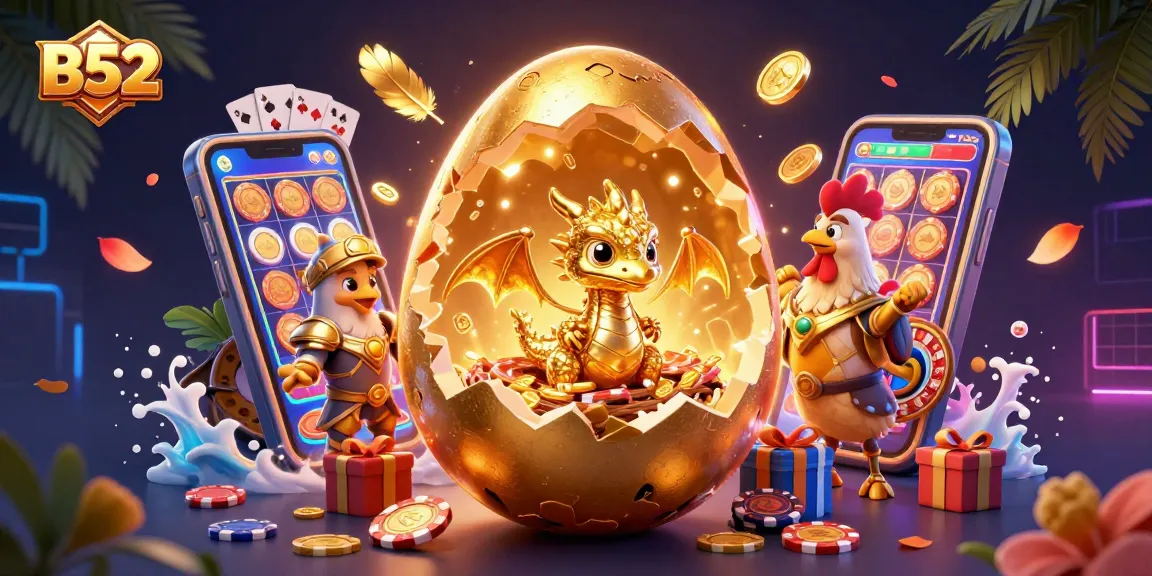 Experience the thrill of B52 gaming with a dazzling golden dragon and vibrant casino elements.