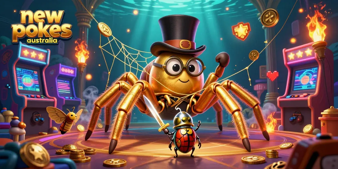 Engage with the new online pokies Australia through colorful characters in a vibrant digital scene filled with gaming elements.