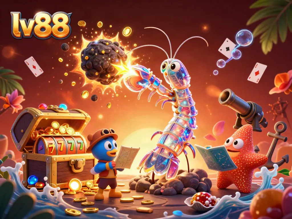 Experience the excitement of lv88 casino with a vibrant 3D galactic scene filled with games and treasures.