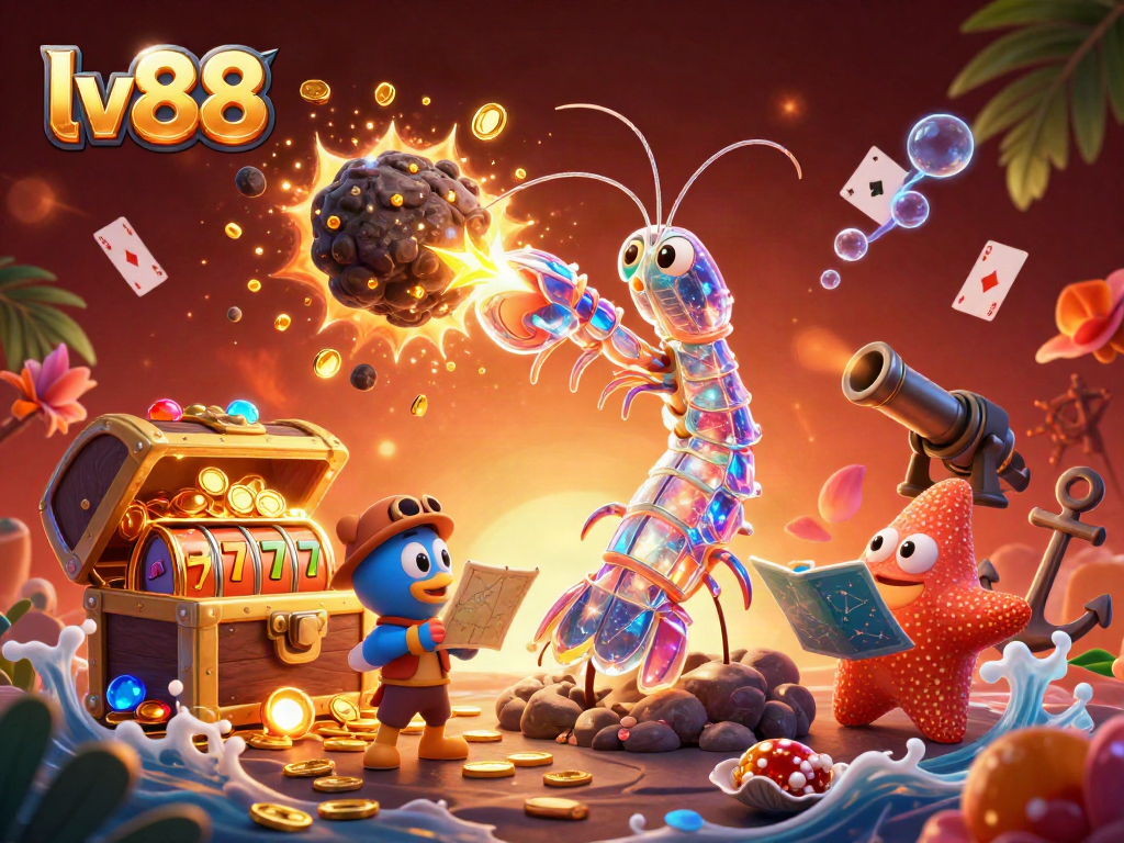 Experience the excitement of lv88 casino with a vibrant 3D galactic scene filled with games and treasures.