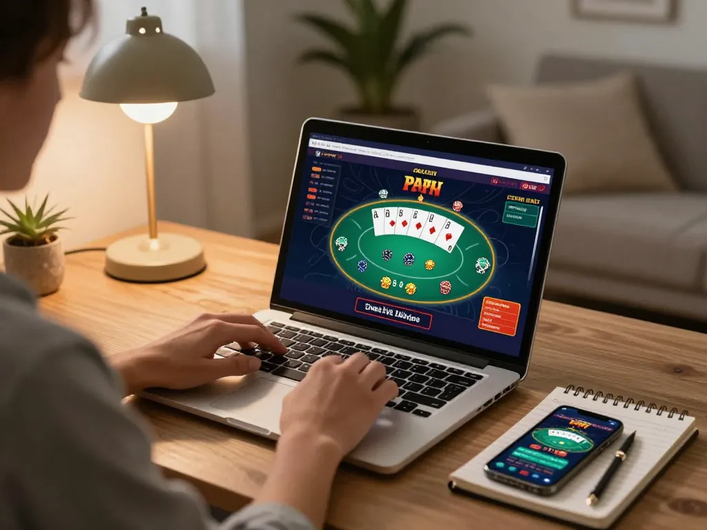 Player strategizing with Go89living on laptop for an online casino game