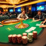 Experience the thrill of HAYBET at a luxurious casino poker table with vibrant lights and polished chips.