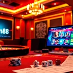 Experience thrilling online gaming with Sin88's vibrant casino landscape featuring stylish tables and colorful chips.