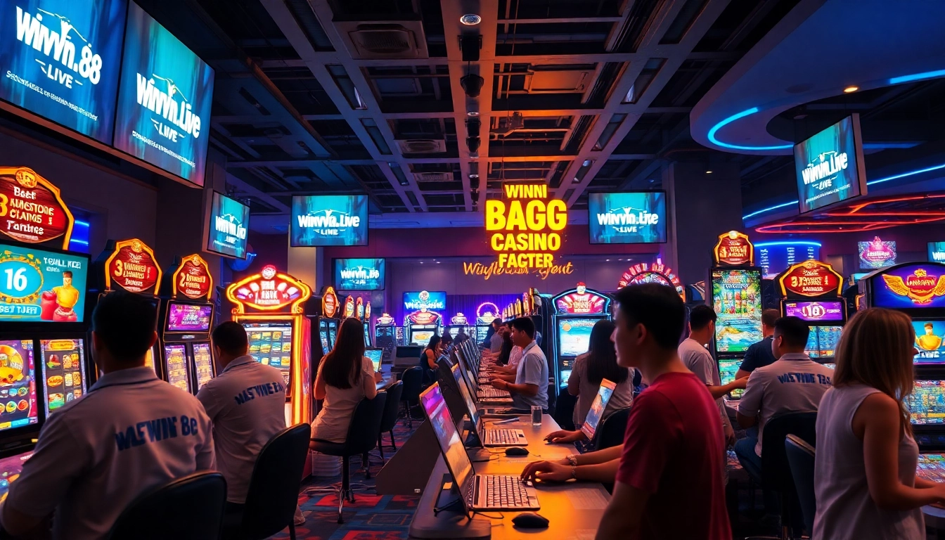 Exciting online casino atmosphere featuring winvn88.live logo and diverse players.