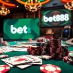 Experience thrilling action at bet88's luxurious casino gaming table with cards and chips.