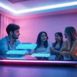 Engaging interface of sex chat AI with diverse avatars in a modern setting.