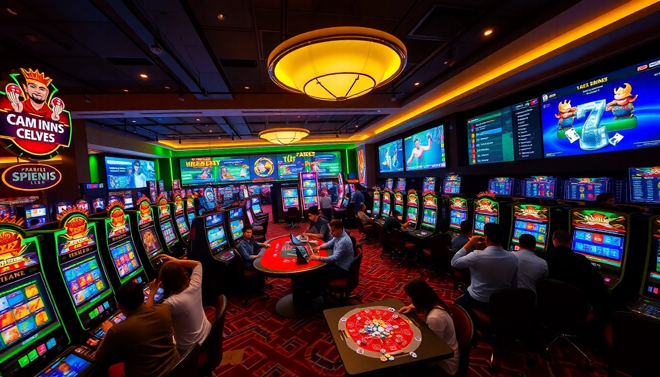 Experience the excitement of online gaming at tk88win.live, featuring vibrant casino scenes and thrilling players.