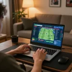Betting on sports with bl555 on a laptop in a cozy home atmosphere