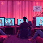 Users exploring addictive AI NSFW platforms in a cozy, modern room, showcasing digital interactions.