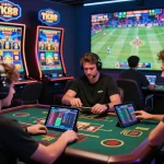 Players enjoying the TK88 online gaming platform, highlighting live casino excitement, colorful slots, and sports betting.