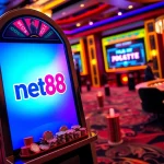 Experience thrilling gameplay with the net88 app on a luxurious casino interface featuring slot machines and roulette.