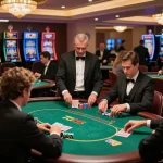 Engaged players at TG88 casino, strategizing and placing bets at poker tables.