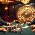 Enthusiastic gamblers at a luxurious 79king poker table, enjoying high-stakes gameplay with premium chips and cards.