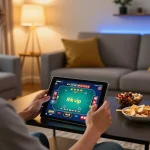 Engaging user exploring rik vip games on tablet in cozy home setting with dynamic poker interface.