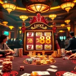 Experience the thrill of LUCKY88 with players enjoying casino gaming at a luxurious table.