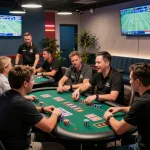 Excited players engaged in betting activities at a vibrant rikbet gaming lounge.
