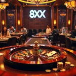 Exciting casino scene featuring roulette and cards, highlighted by the 8XX brand.
