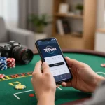 Engaging scene of mobile gaming with the 789win link đăng nhập interface, showcasing the luxury of online casino experiences