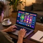 Engaging player enjoying Go8 online casino gaming in cozy home environment