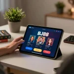 Engage with BJ88 casino app in a cozy home gaming setup showcasing strategic play