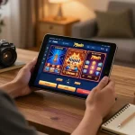 Engaging player using the 79win app for strategic online gambling.