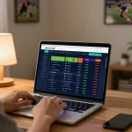 Betting strategies on tylekeonhacai88 display during online gambling session at home.