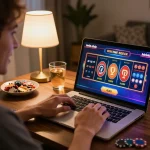 Player engaging in thrilling online gaming experience at iwin club from a cozy home setting