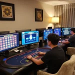 Player engaging with u888 casino games on multiple screens in a modern home office setup.