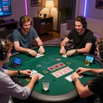 Players strategizing at home during an engaging vb88 chính thức blackjack game, showcasing dynamic online gambling.