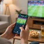 Cakhia TV app displayed on a smartphone during live sports betting, enhancing the viewing experience.