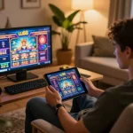 Engaging online gaming experience at uu88 with tablet and colorful casino games.
