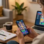 Engaging gameplay on smartphone with Cổng game 789Club in a cozy home setting