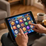 Enjoying Slot Malaysia on a tablet during a home gaming session with excitement and strategy.
