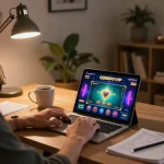 Engaging in online gaming with QQ88pro Vip in a cozy home office setting.