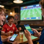 Engaging sports fan placing bets on bongdalu88 app while enjoying a live football match.