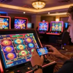 Player engaging with TR88 online casino app on smartphone, showcasing vibrant graphics and gaming excitement.