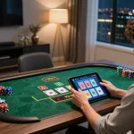 Engaging in online gambling at home with hay88x tablet displaying live game.