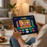 GK88 online gaming experience with a player using a tablet for casino betting strategies.
