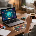 Xóc đĩa online gameplay in a comfortable home setting with strategic elements visible.