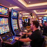 Win678 casino scene with players enjoying vibrant slot machines and a dynamic gaming atmosphere.