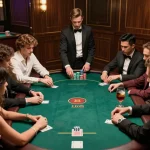 Hitclub players engaging in an intense poker game, showcasing the stylish casino atmosphere.
