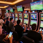 fly88 enthusiasts placing bets during live sports events in an exciting casino atmosphere