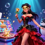 Experience thrilling moments at go88 with an elaborate casino scene featuring captivating characters, games, and vibrant decorations.