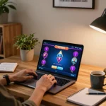 Engaging online poker gameplay at VT88, showcasing a dynamic gaming interface in a cozy setup