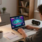 C168 player strategizing online bets at home with a laptop