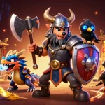 Spin the reels at LUCKY88 with a thrilling Viking warrior and magical creatures in a dynamic casino scene.