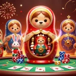 Play at liba's vibrant, dynamic casino scene featuring dealer bears and poker action.