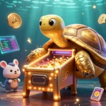 Play exciting casino games at mm88 with a vibrant illustration featuring a golden pinball tortoise.
